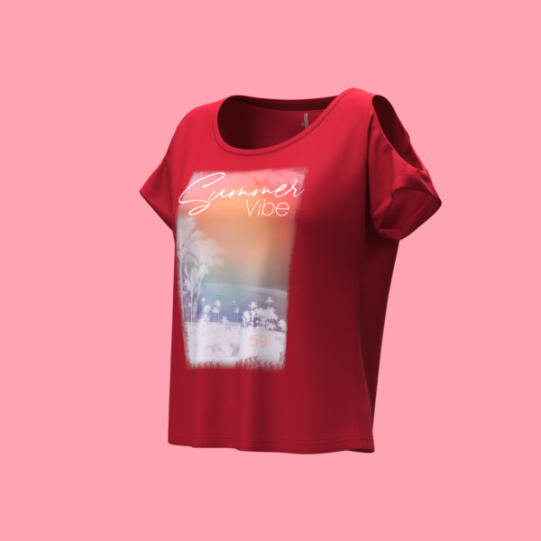 3D Women’s Red Cropped Summer Vibe Tee - Image 3
