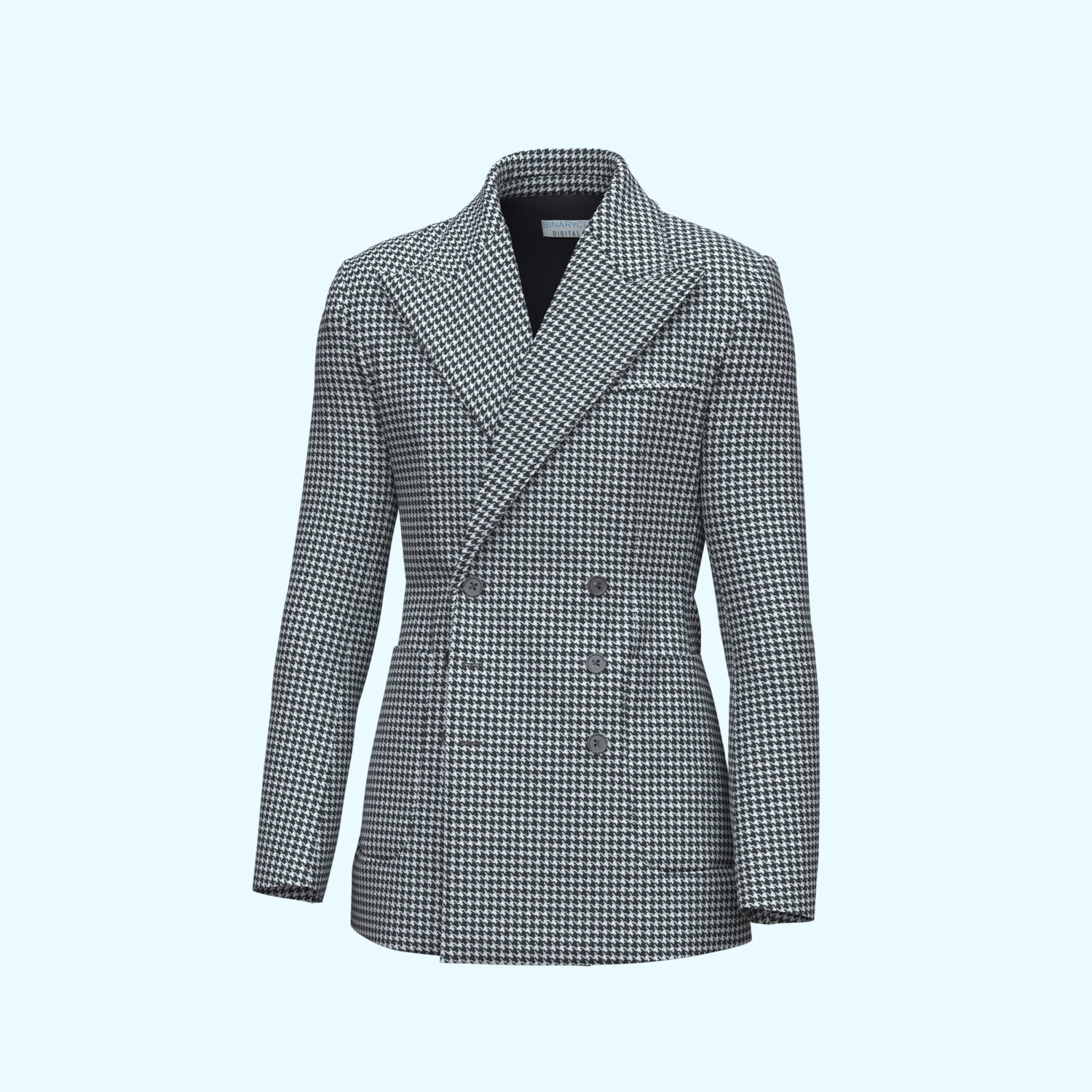 3D Men's Houndstooth Double-Breasted Blazer 3D apparel product view 2