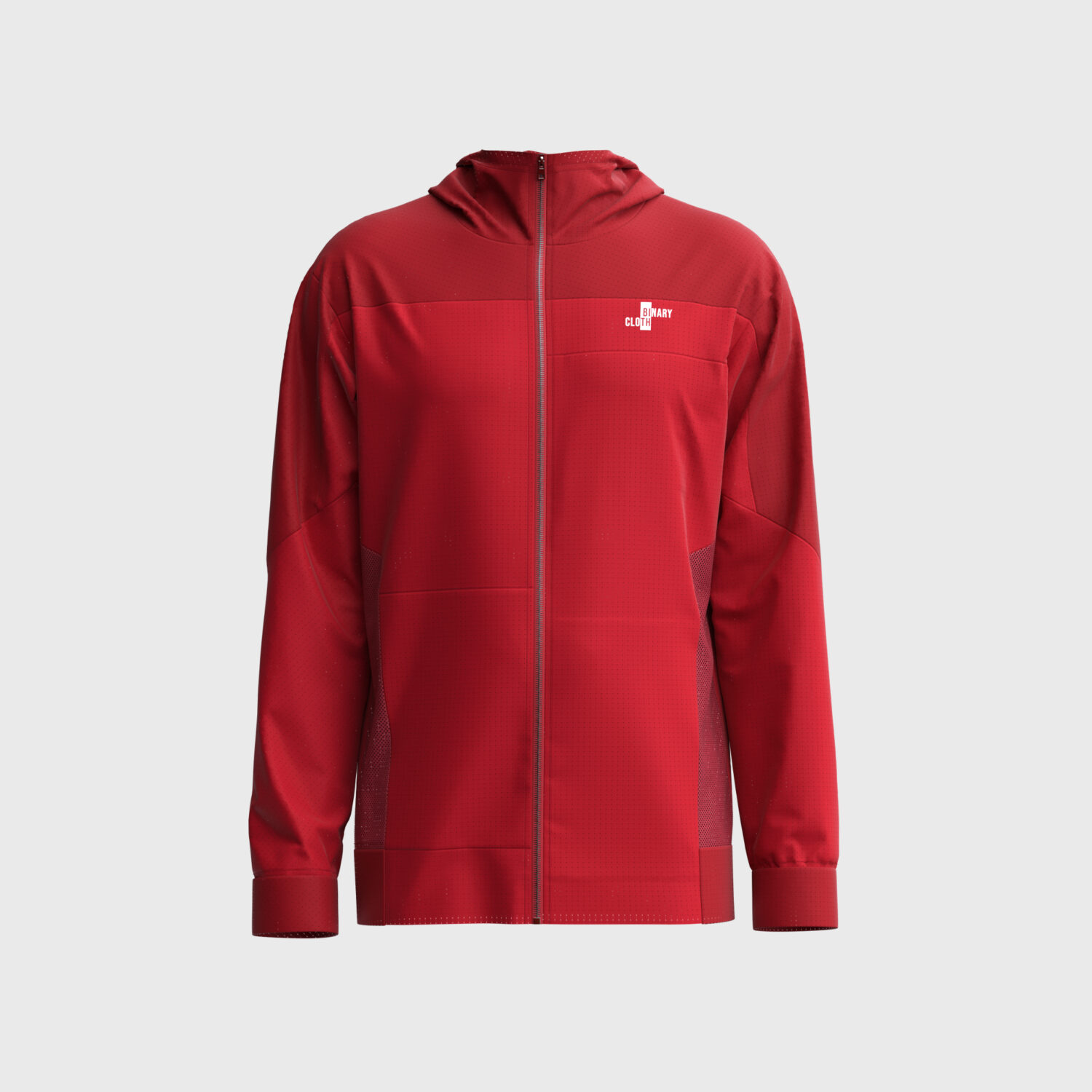 High-fidelity 3D hoodie model - red zip-up with mesh panels