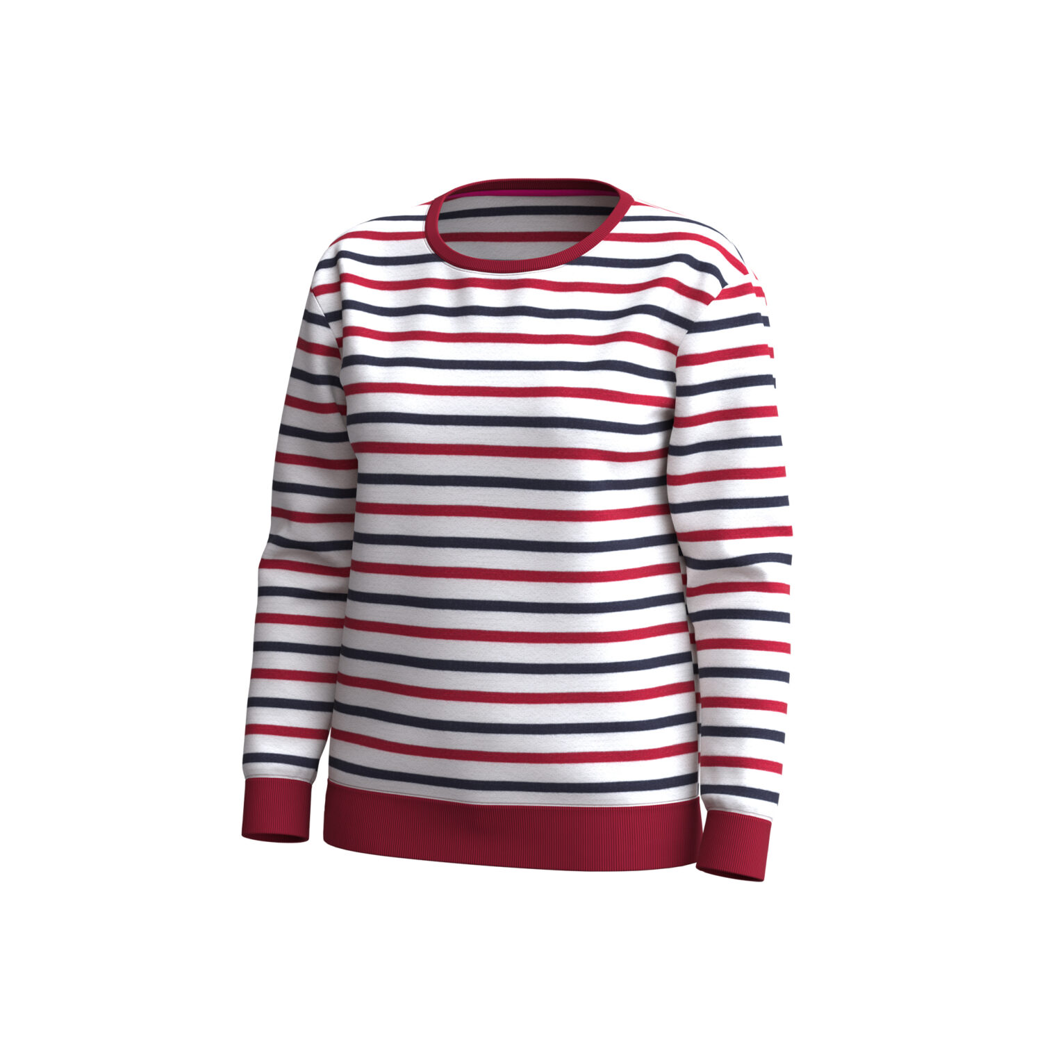 Women's Red Navy Stripe Sweatshirt 3D apparel product view 1