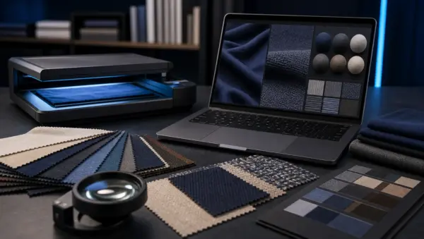 Fabric digitalization studio with textile scanner and digital material preview