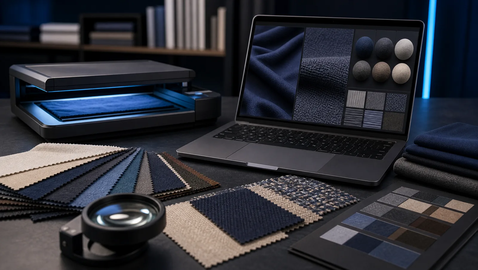Fabric digitalization studio with textile scanner and digital material preview