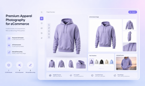 3d ecommerce apparel model handoff with front back and side garment views