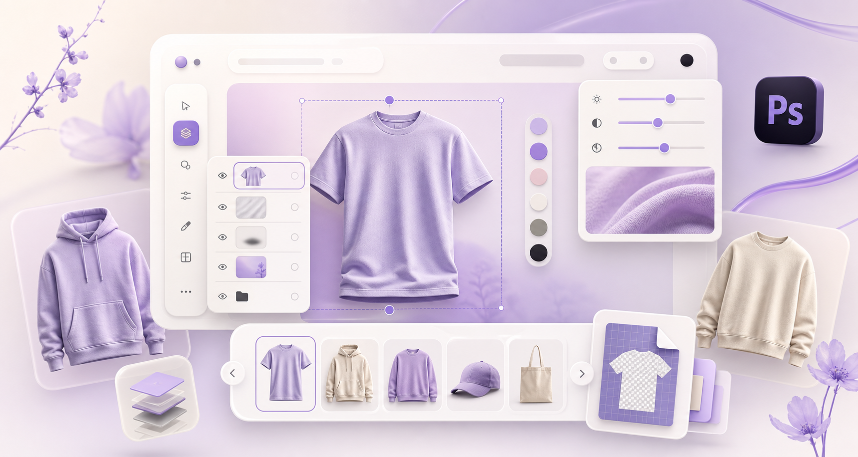 Custom apparel photoshop mockup system with reusable psd template interface