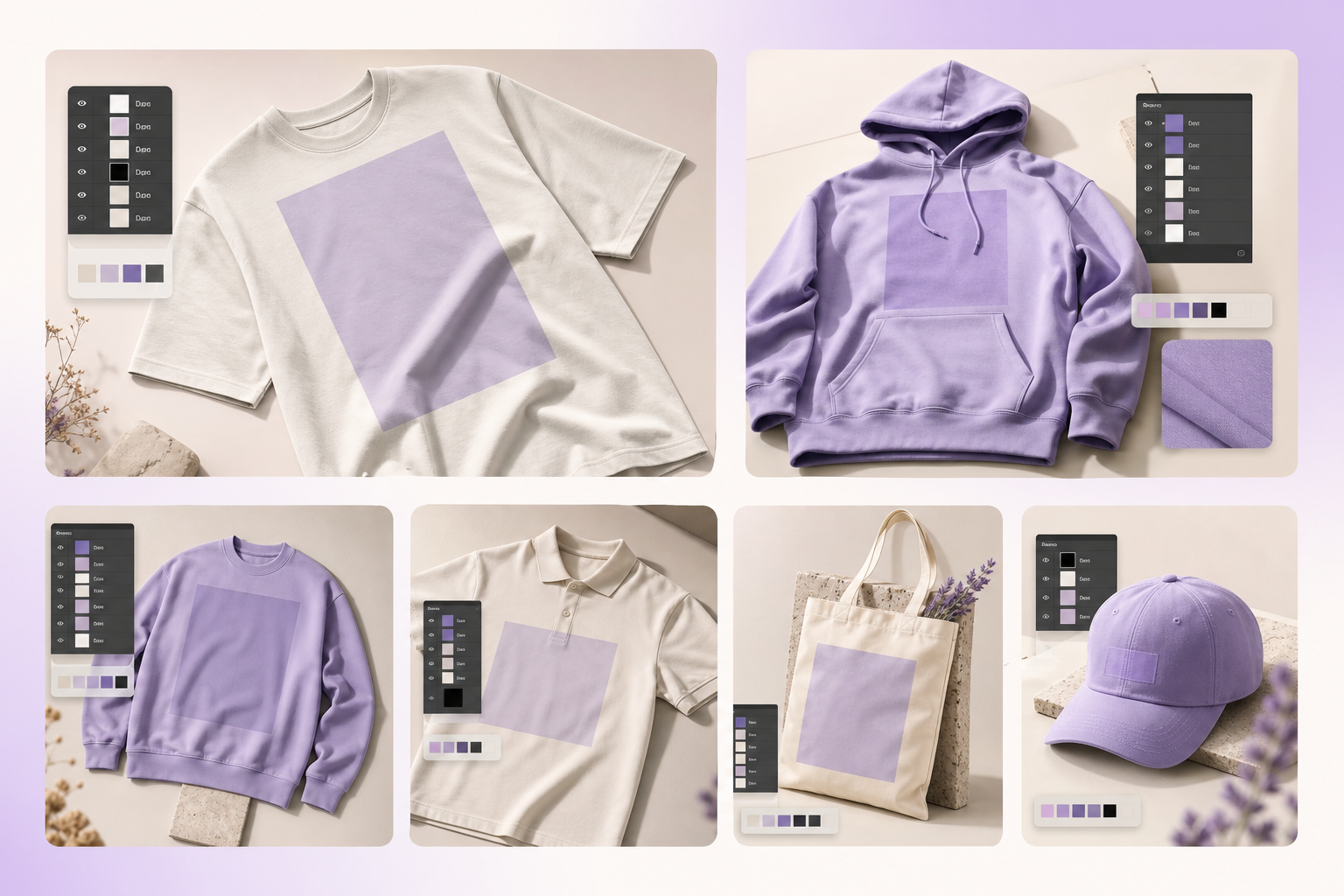 Reusable apparel mockup templates for t shirts hoodies caps and tote bags