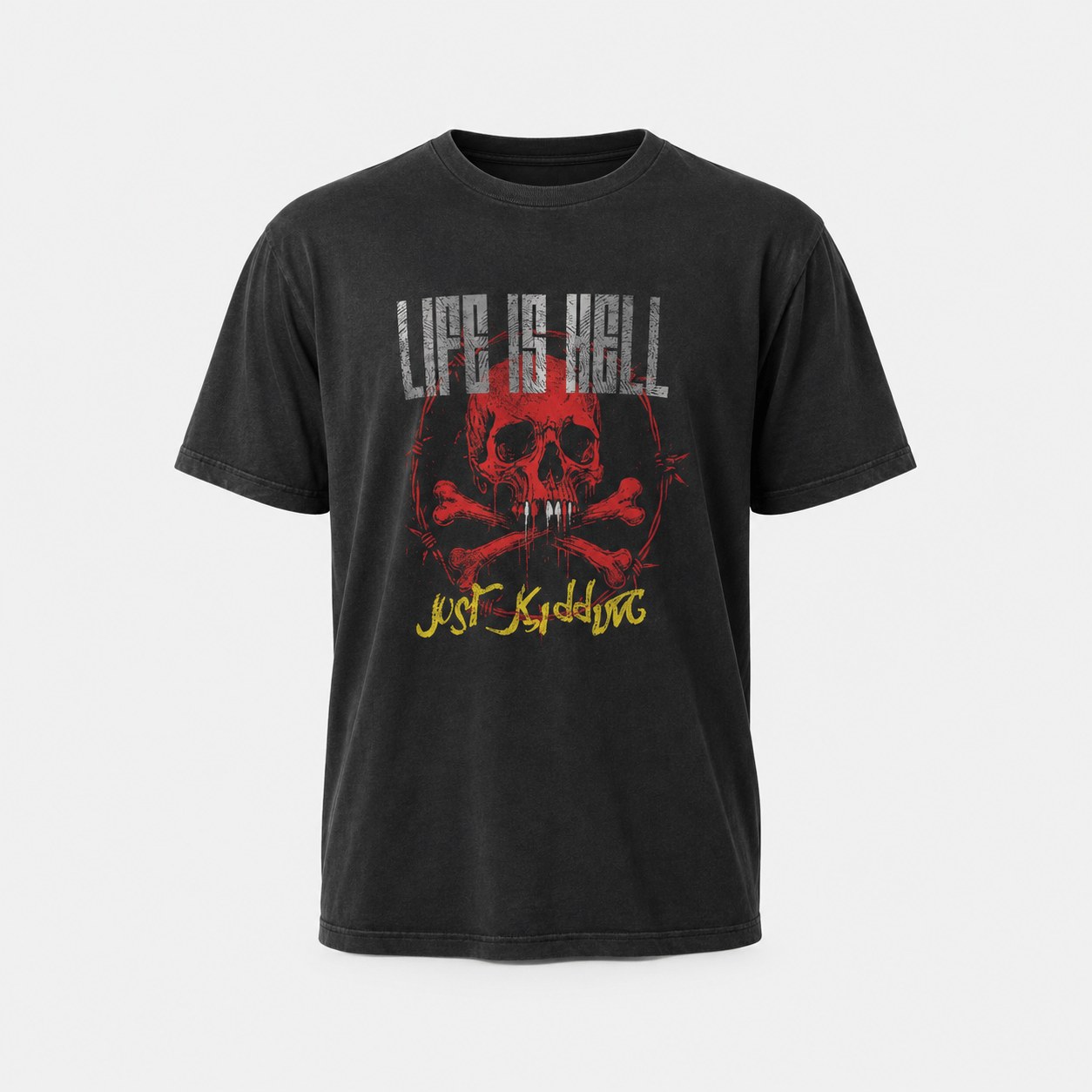 Life Is Hell skull graphic print oversized t-shirt in Black - 3D apparel model by Binarycloth