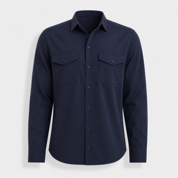Men's twill utility shirt with chest flap pockets in midnight navy - 3d apparel model by binarycloth