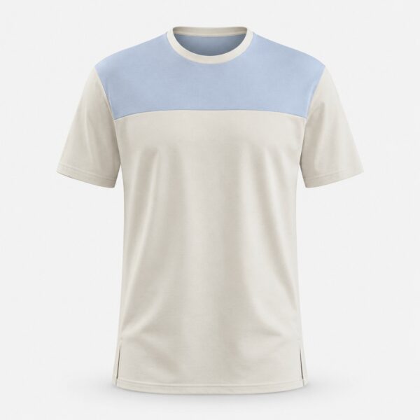 Colorblock contrast-yoke crew neck t-shirt in blue - 3d apparel model by binarycloth