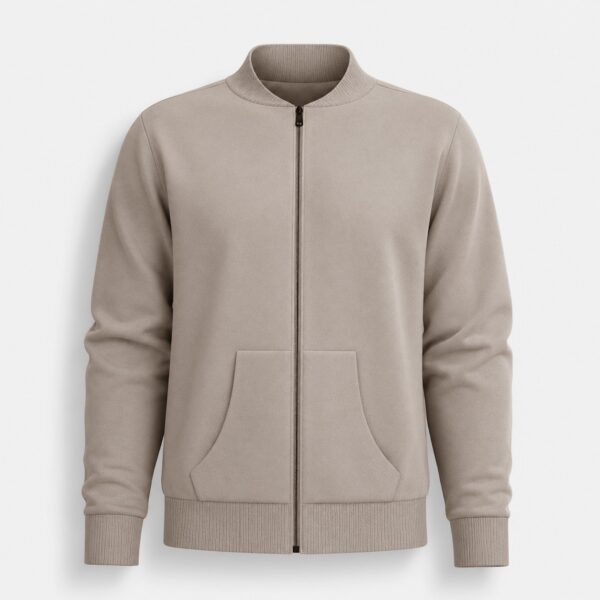 Zip-up bomber track jacket with ribbed collar and cuffs in deep taupe - 3d apparel model by binarycloth