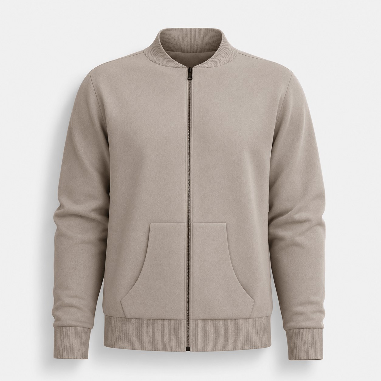 Zip-up bomber track jacket with ribbed collar and cuffs in Deep Taupe - 3D apparel model by Binarycloth
