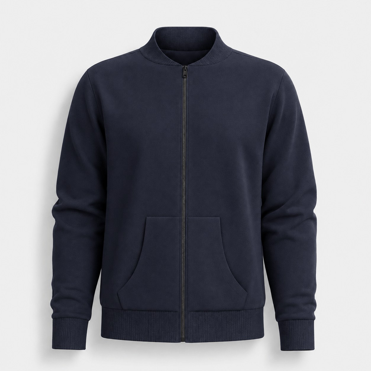 Zip-up bomber track jacket with ribbed collar and cuffs in Washed Navy - 3D apparel model by Binarycloth