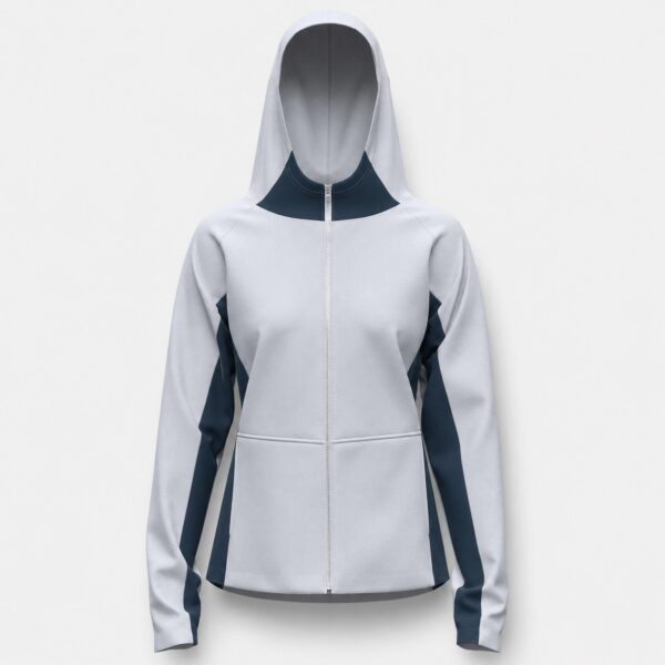 Women's colorblock zip-up hoodie with contrast panels in gray - 3d apparel model by binarycloth