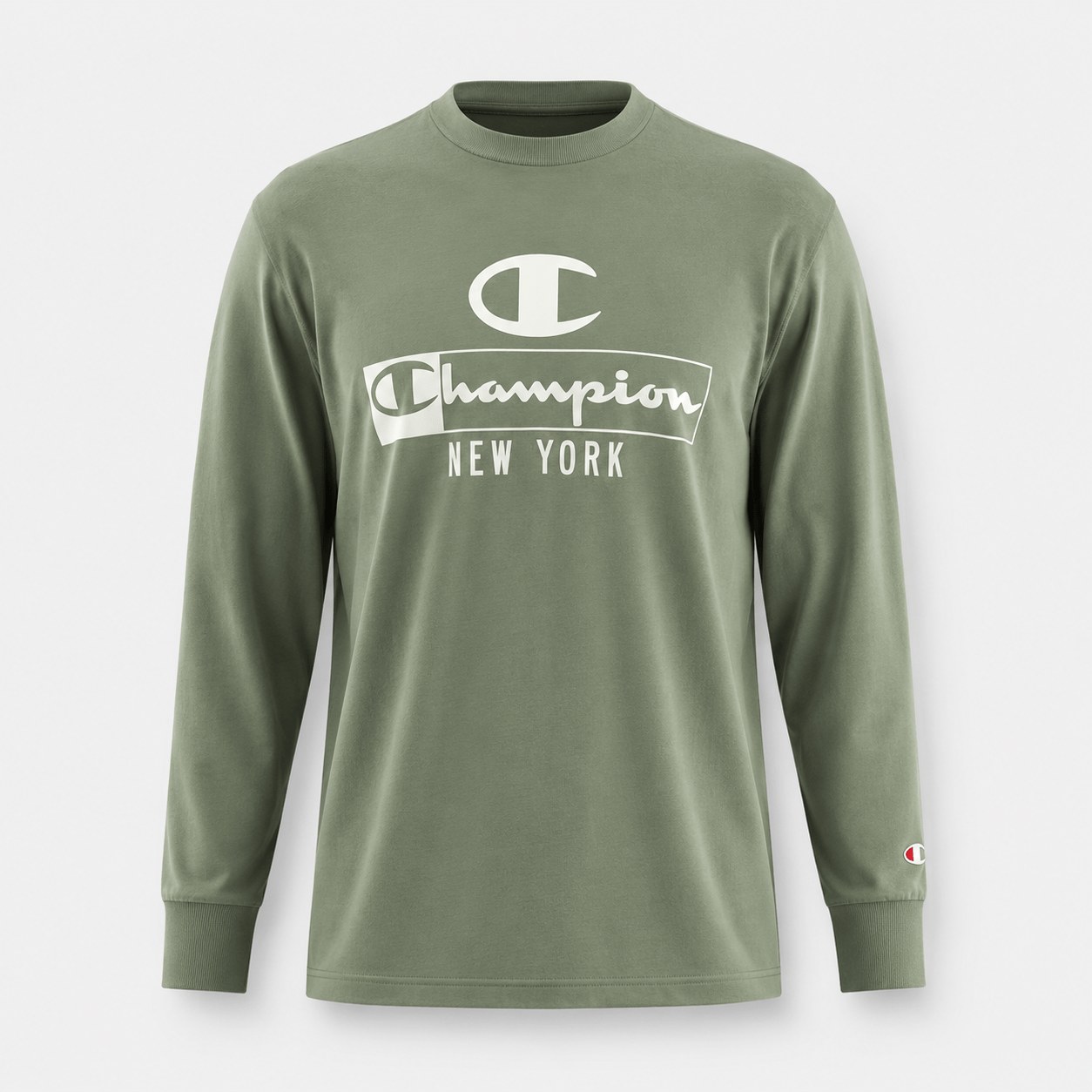 Champion New York chest logo graphic long-sleeve tee in Olive - 3D apparel model by Binarycloth