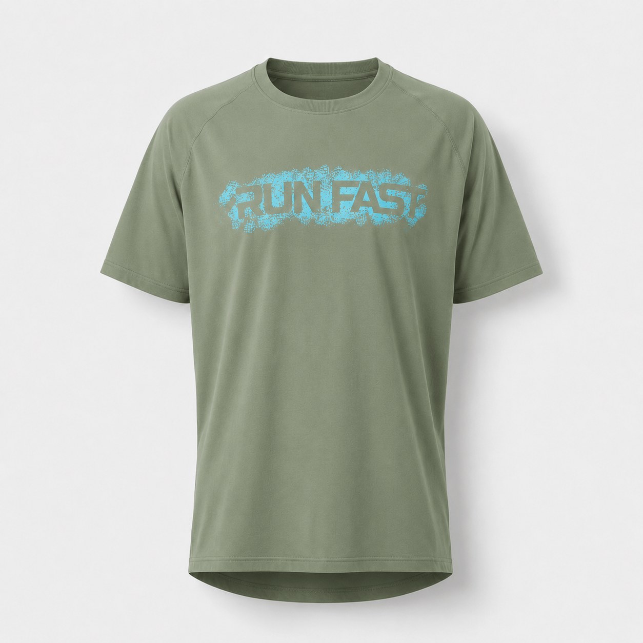 Distressed 'Run Fast' graphic print oversized tee in Olive - 3D apparel model by Binarycloth