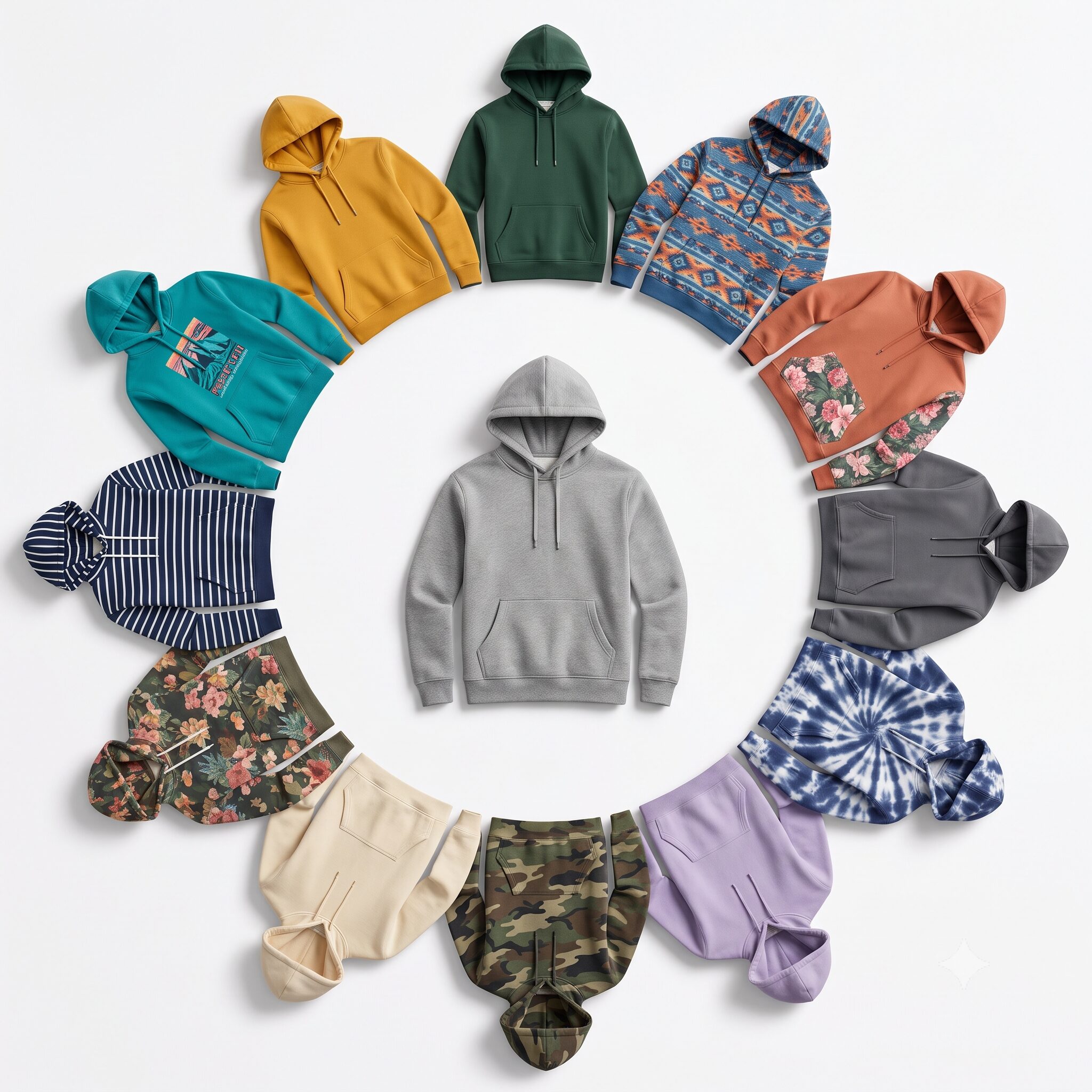 Ai-generated apparel colorway variations from one hoodie design