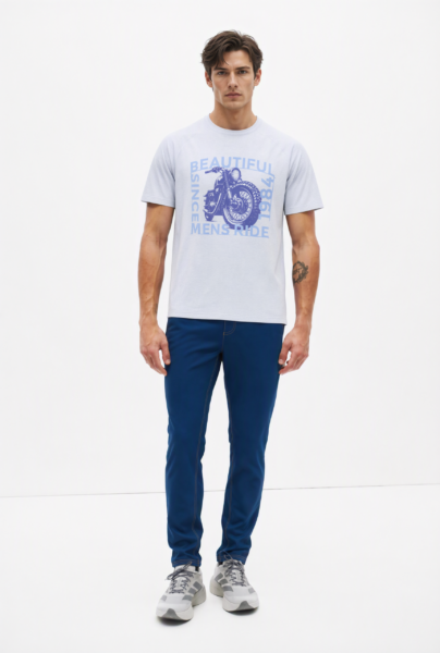 BC10112 front view — men's beautiful menswear graphic t-shirt in pale blue