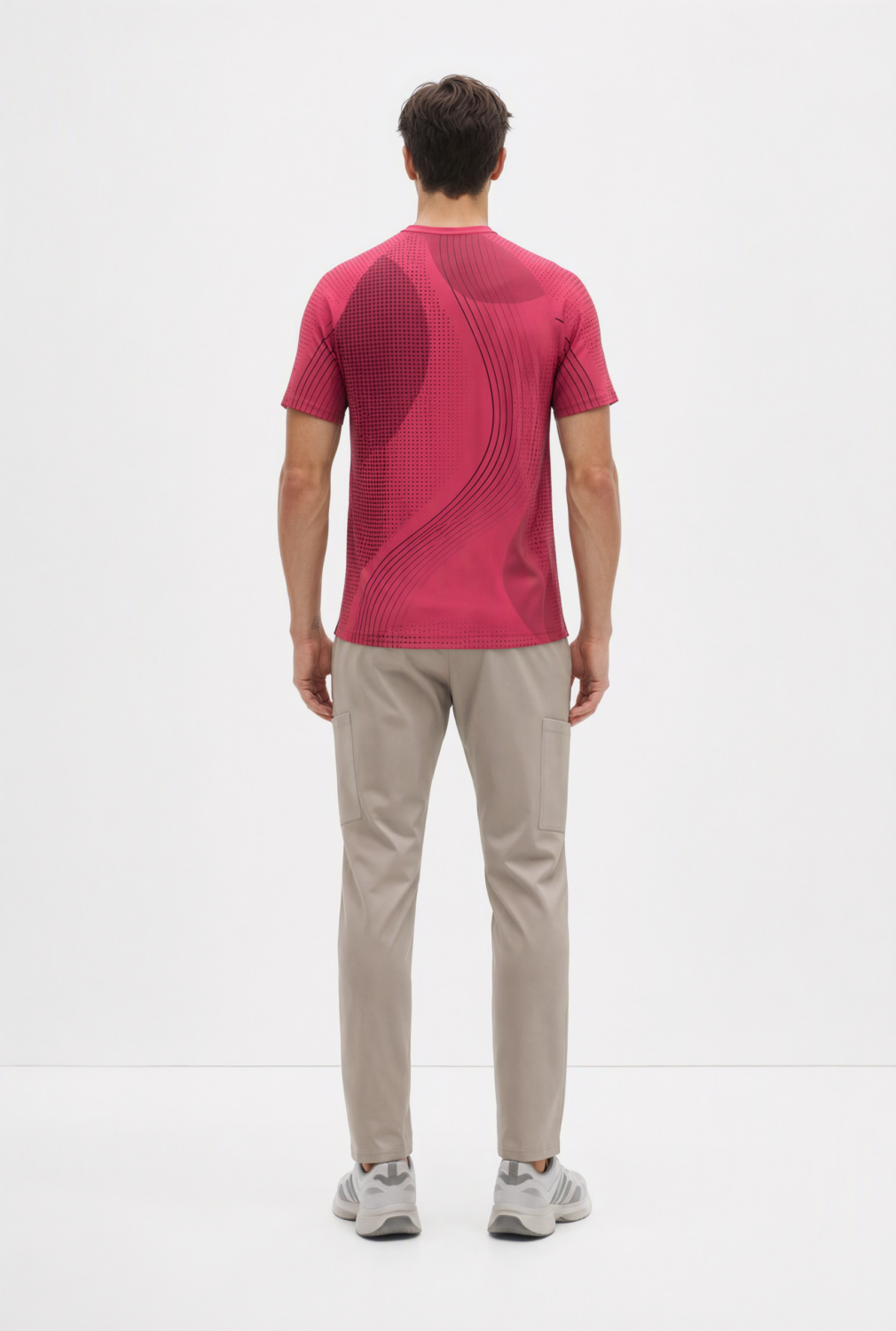 BC10114 back view — men's t-shirt in magenta