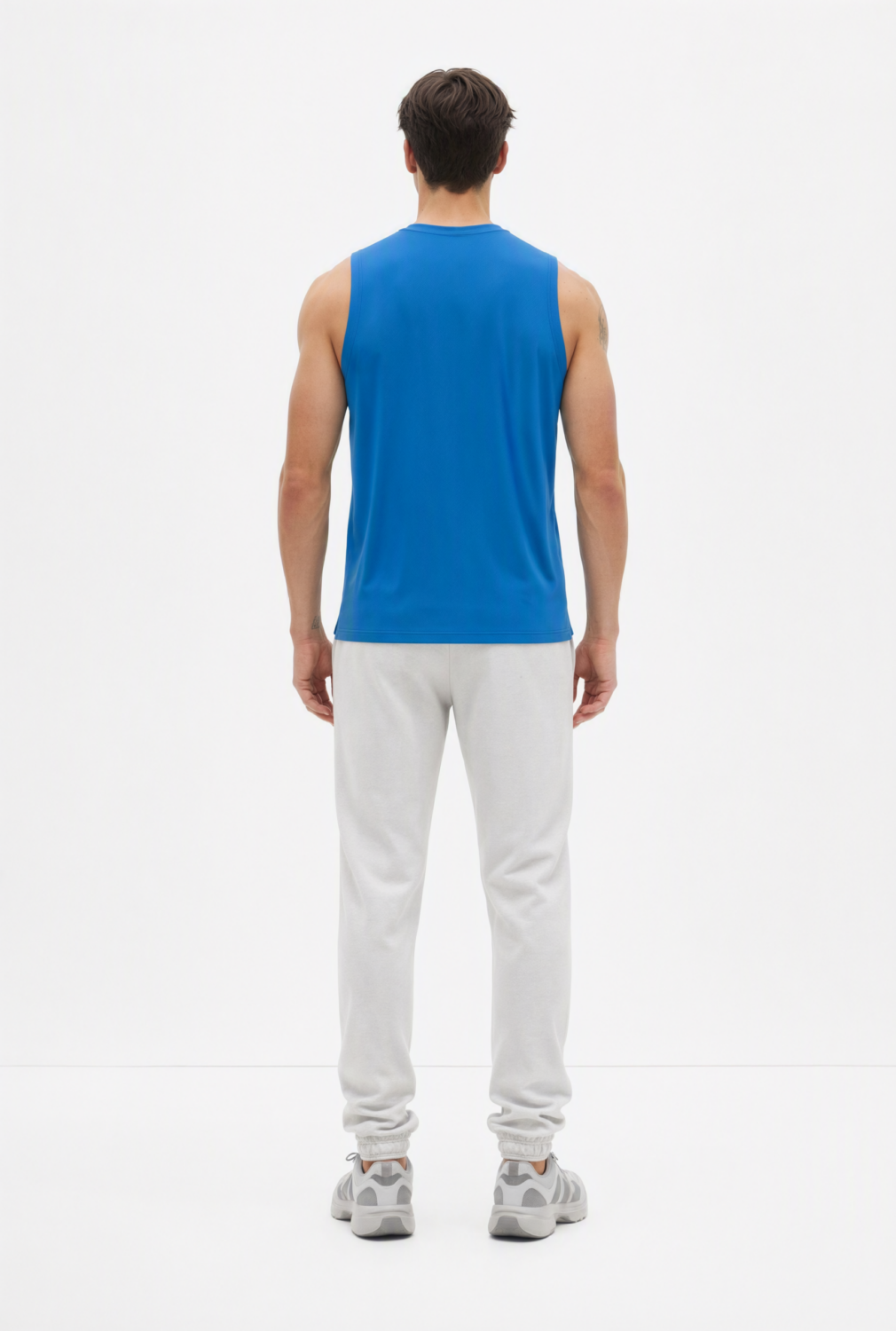 BC10313 back view — men's sleeveless top in bright blue