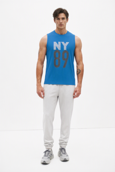 BC10313 front view — men's ny 89 sleeveless top in bright blue
