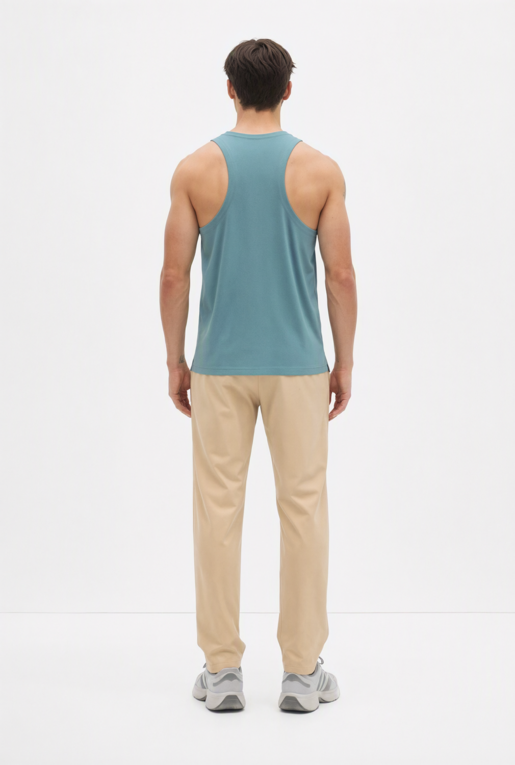 BC10605 back view — men's racerback tank top in dusty teal