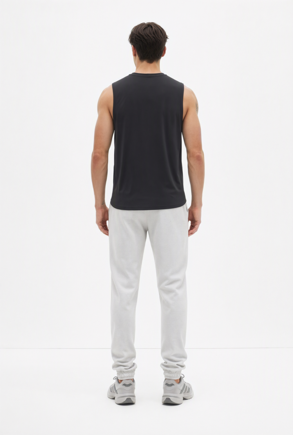 BC10644 back view — men's sleeveless top in charcoal black