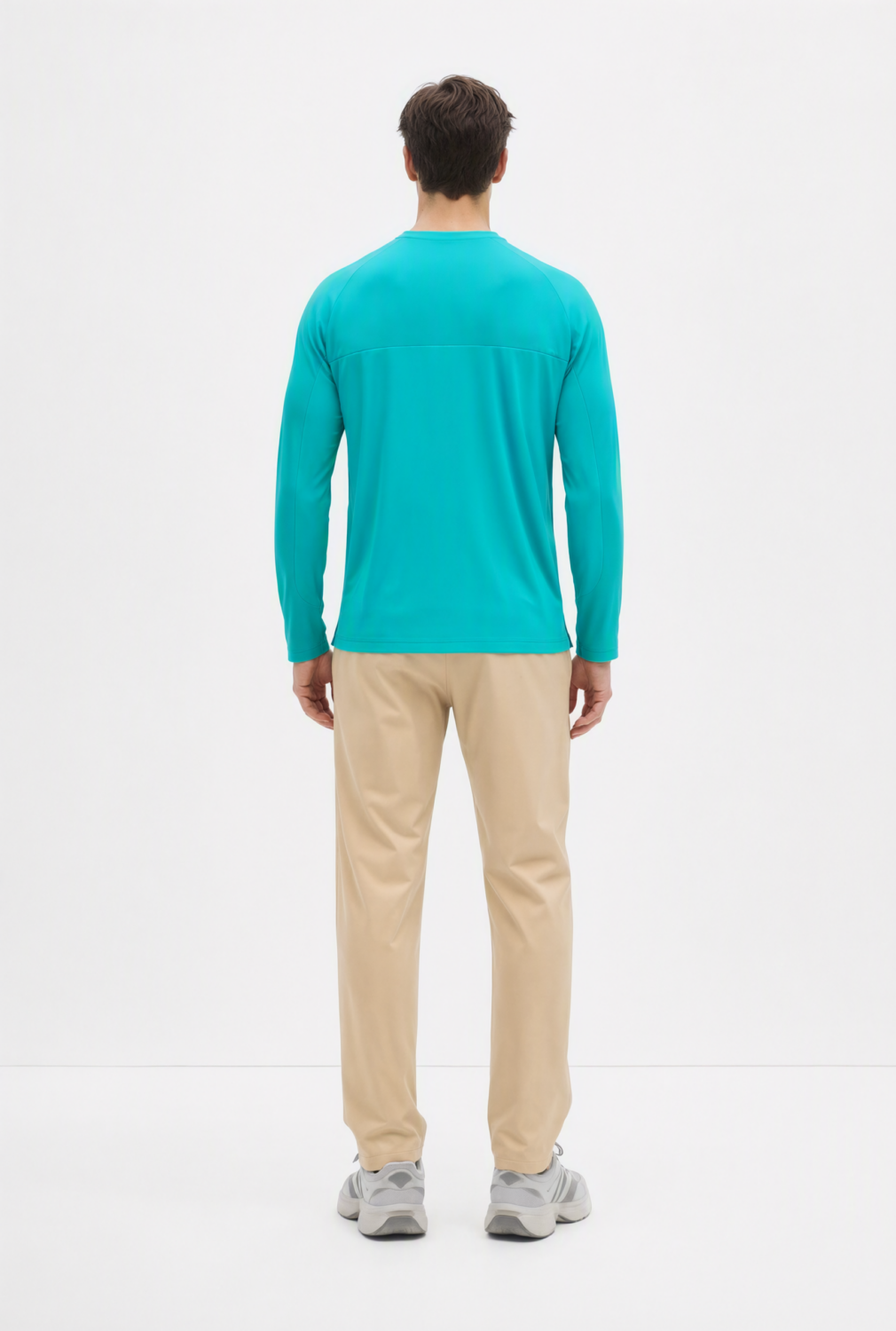 BC10699 back view — men's long-sleeve t-shirt in turquoise
