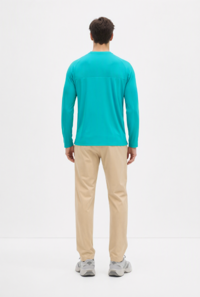 Bc10699 Back View — Men&Amp;#8217;S Long-Sleeve T-Shirt In Turquoise Bc10699 back view — men's long-sleeve t-shirt in turquoise