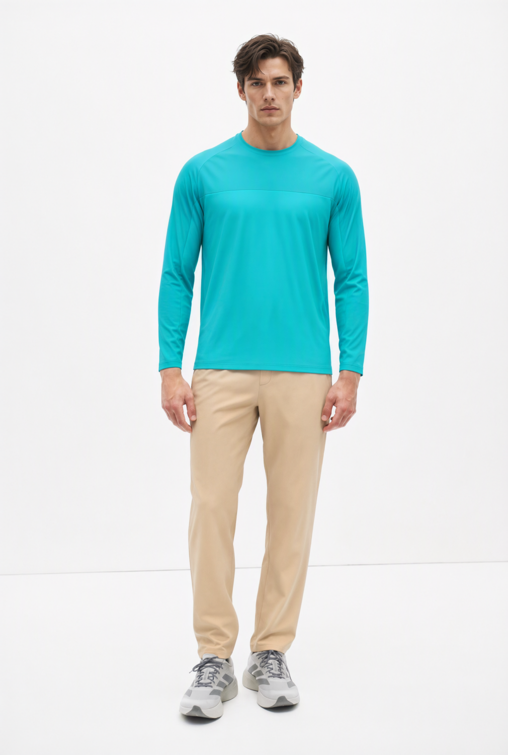 BC10699 front view — men's turquoise long-sleeve t-shirt in turquoise