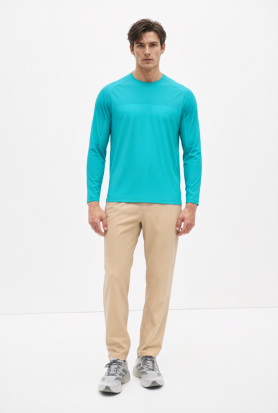 Bc10699 front view — men's turquoise long-sleeve t-shirt in turquoise