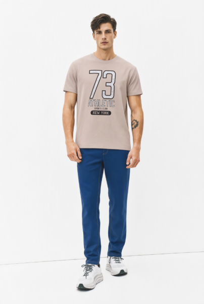 Bc10877 front view — men's 73 athletic graphic t-shirt in taupe
