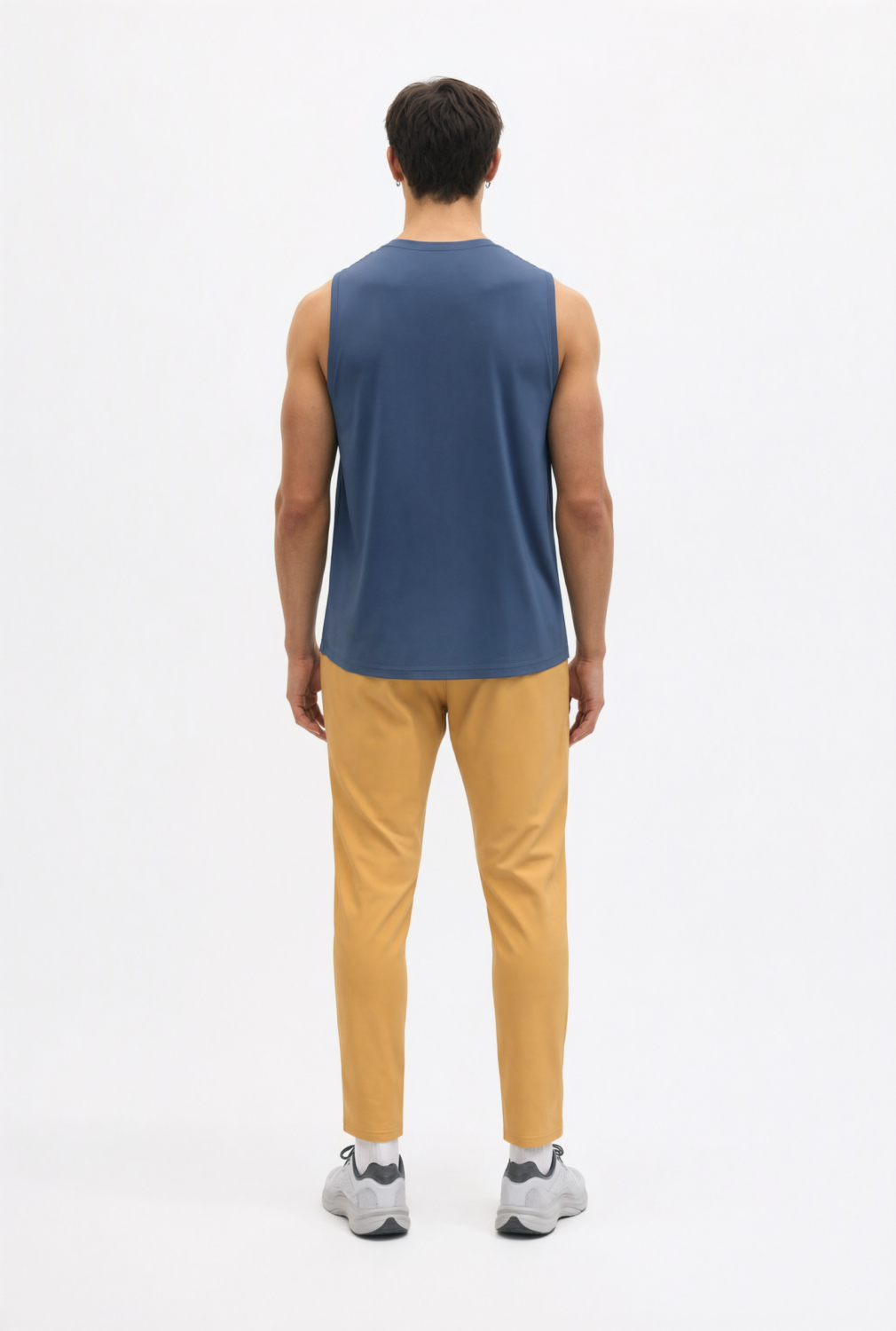 BC10938 back view — men's sleeveless top in slate blue