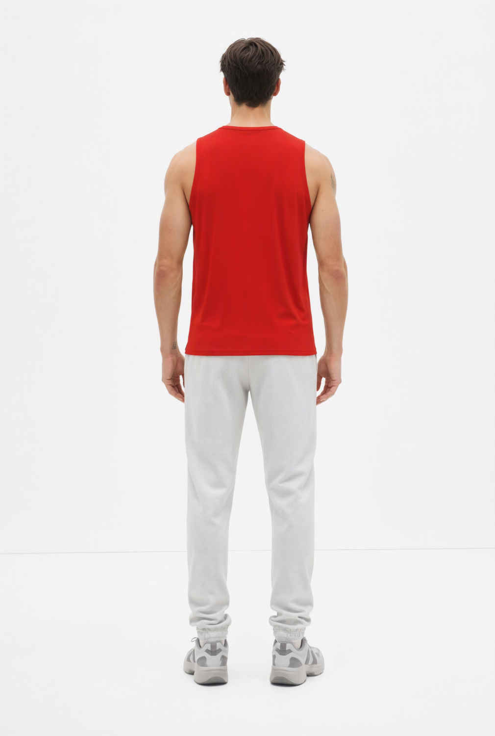 BC11615 back view — men's sleeveless top in red