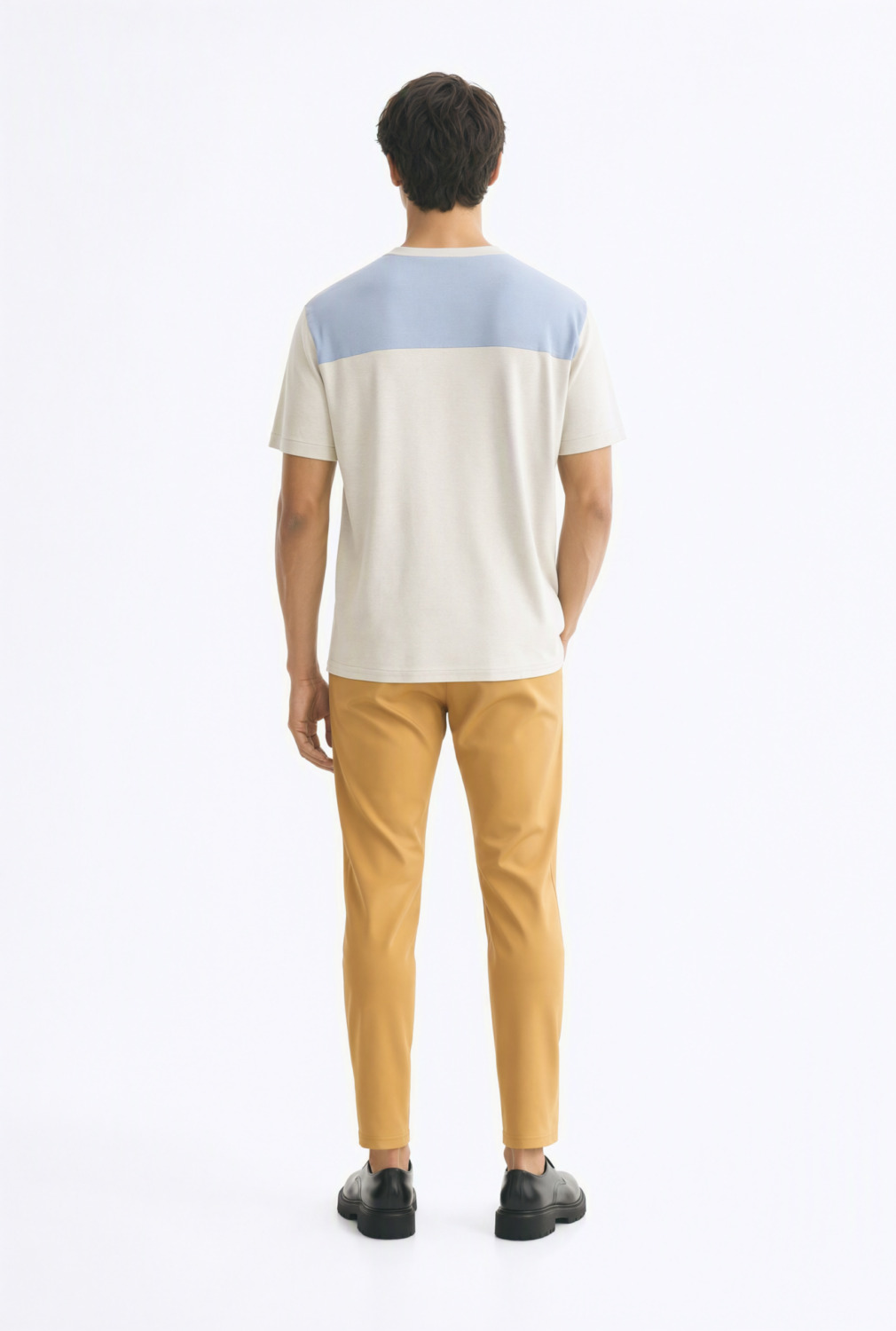 BC11617 back view — men's t-shirt in ivory / pale blue