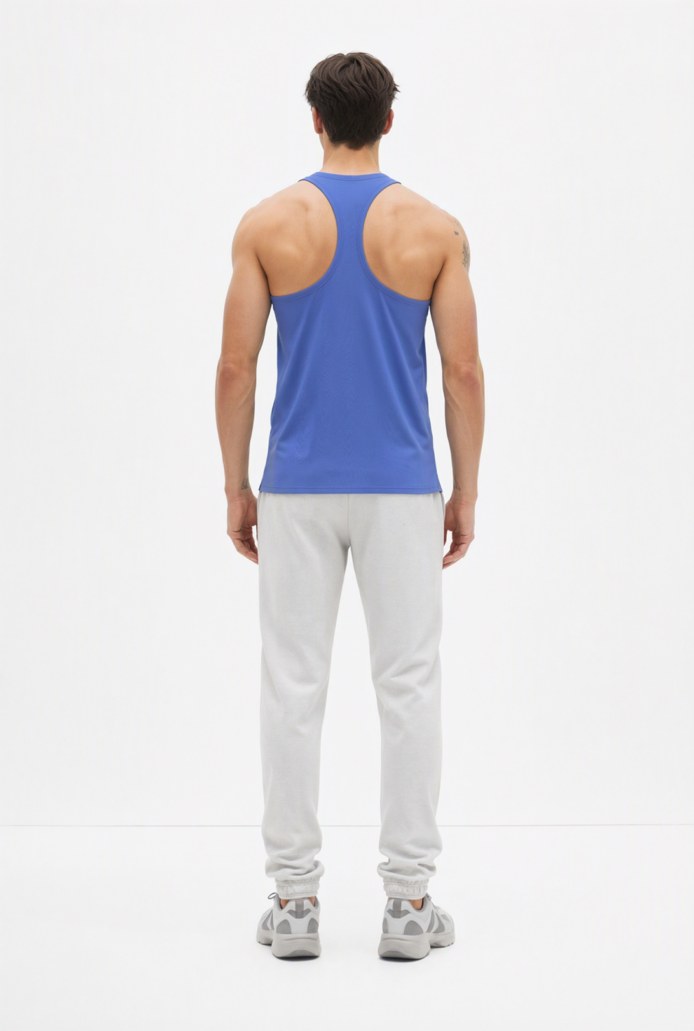BC11657 back view — men's racerback tank top in royal blue