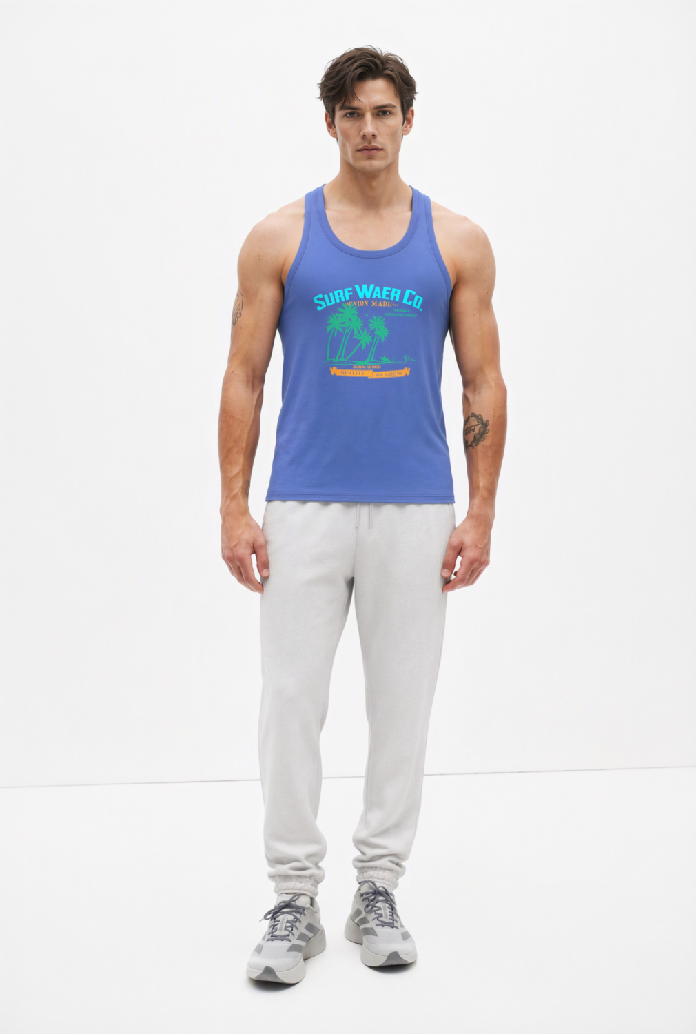 BC11657 front view — men's summer club racerback tank in royal blue