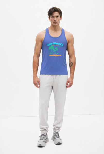 Bc11657 front view — men's summer club racerback tank in royal blue
