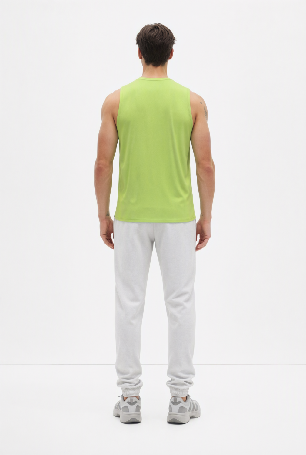 BC11842 back view — men's sleeveless top in lime