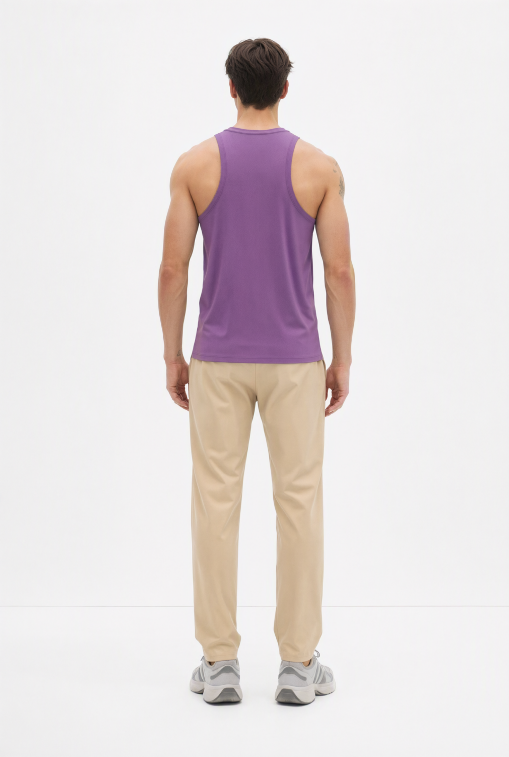 BC11977 back view — men's racerback tank top in purple
