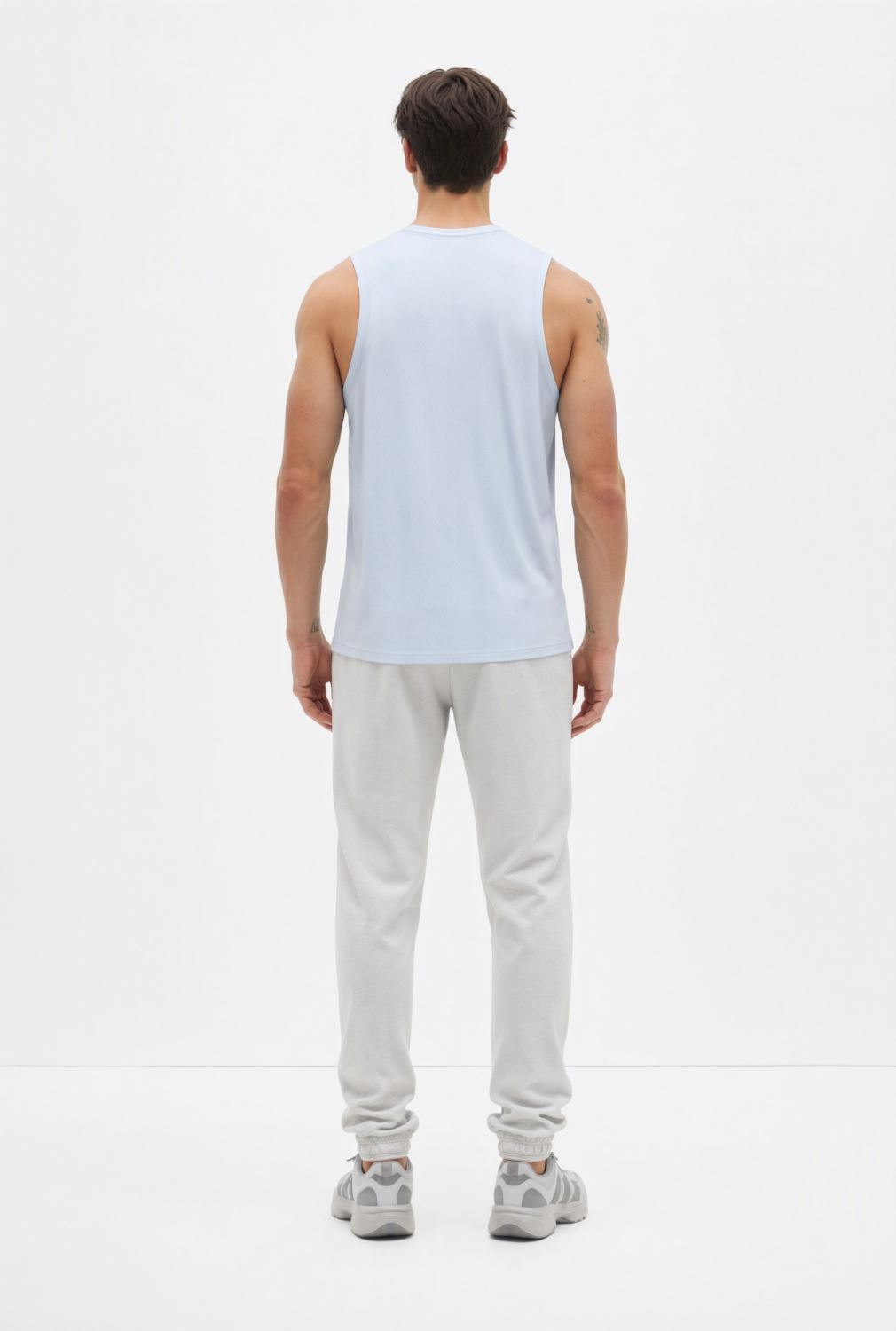 BC11984 back view — men's tank top in ice blue