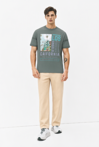 Bc12170 front view — men's california city graphic t-shirt in sage gray
