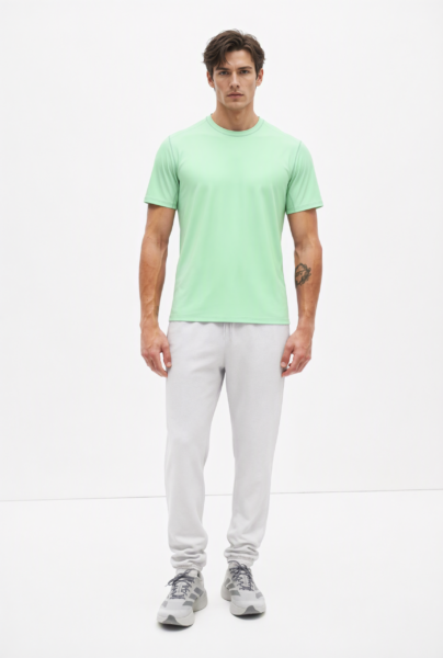 Bc12198 front view — men's mint minimal crewneck t-shirt in mint green