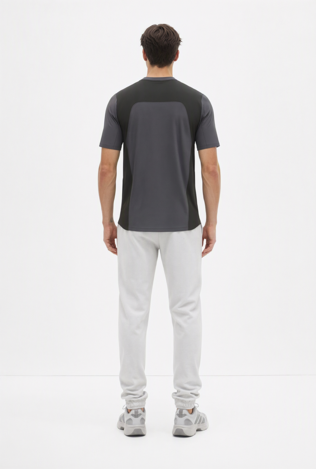 BC13583 back view — men's t-shirt in charcoal / black