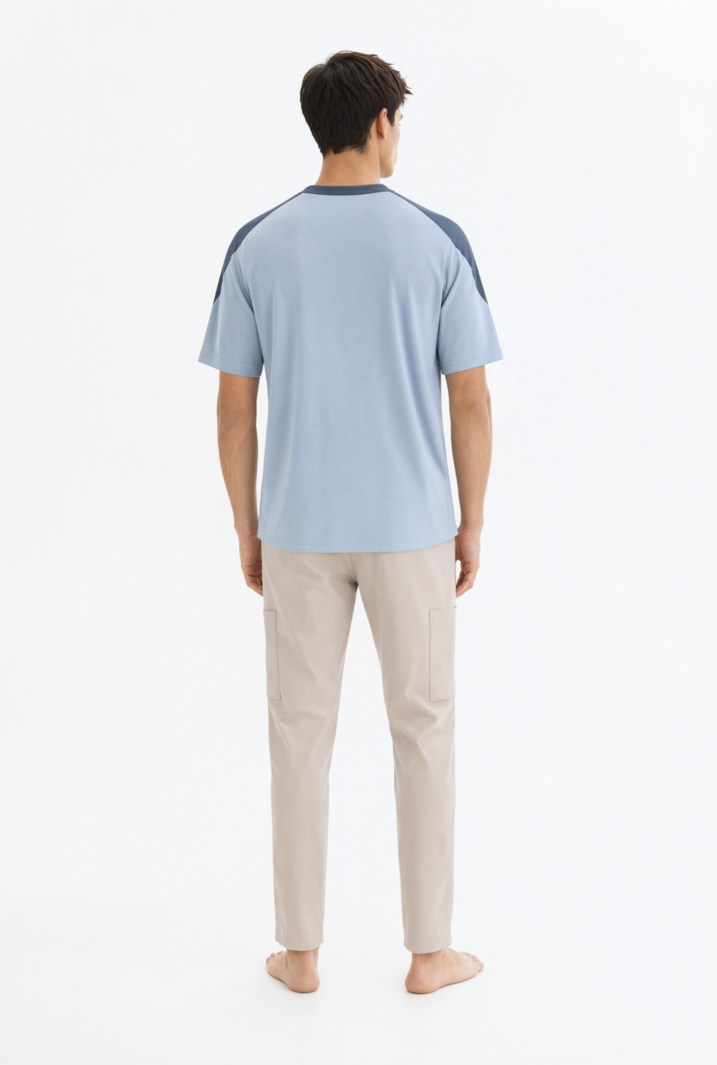 BC13897 back view — men's t-shirt in light blue / slate blue