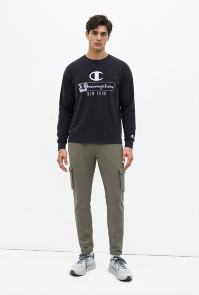Bc125564 front view — men's new york wordmark long-sleeve tee in black