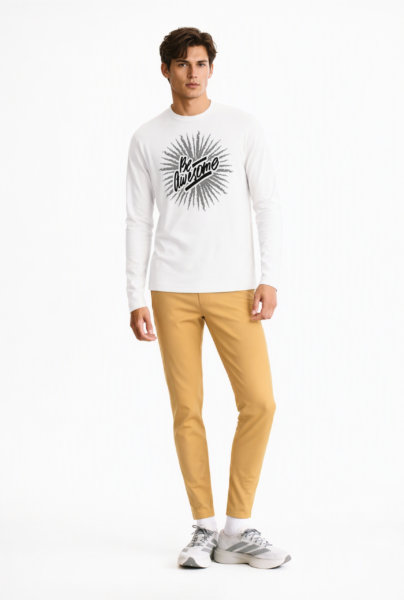 Bc10869 front view — men's my time graphic long-sleeve tee in white