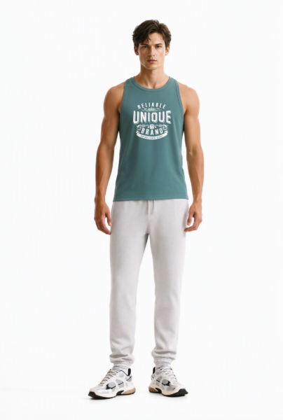 Bc11647 front view — men's unique graphic racerback tank in deep teal