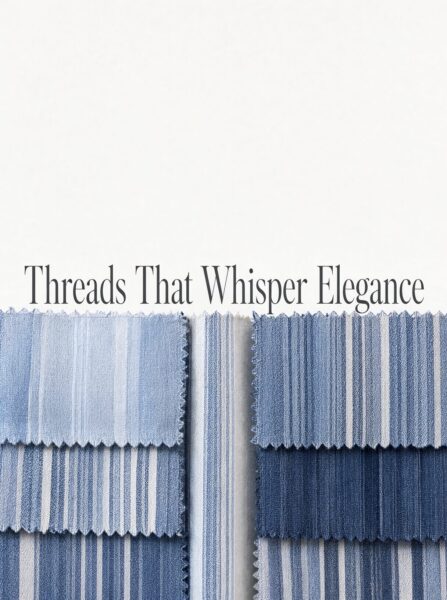 Elegant Blue Striped Fabric Swatches Elegant blue and white striped fabric swatches arranged vertically on a clean white background.